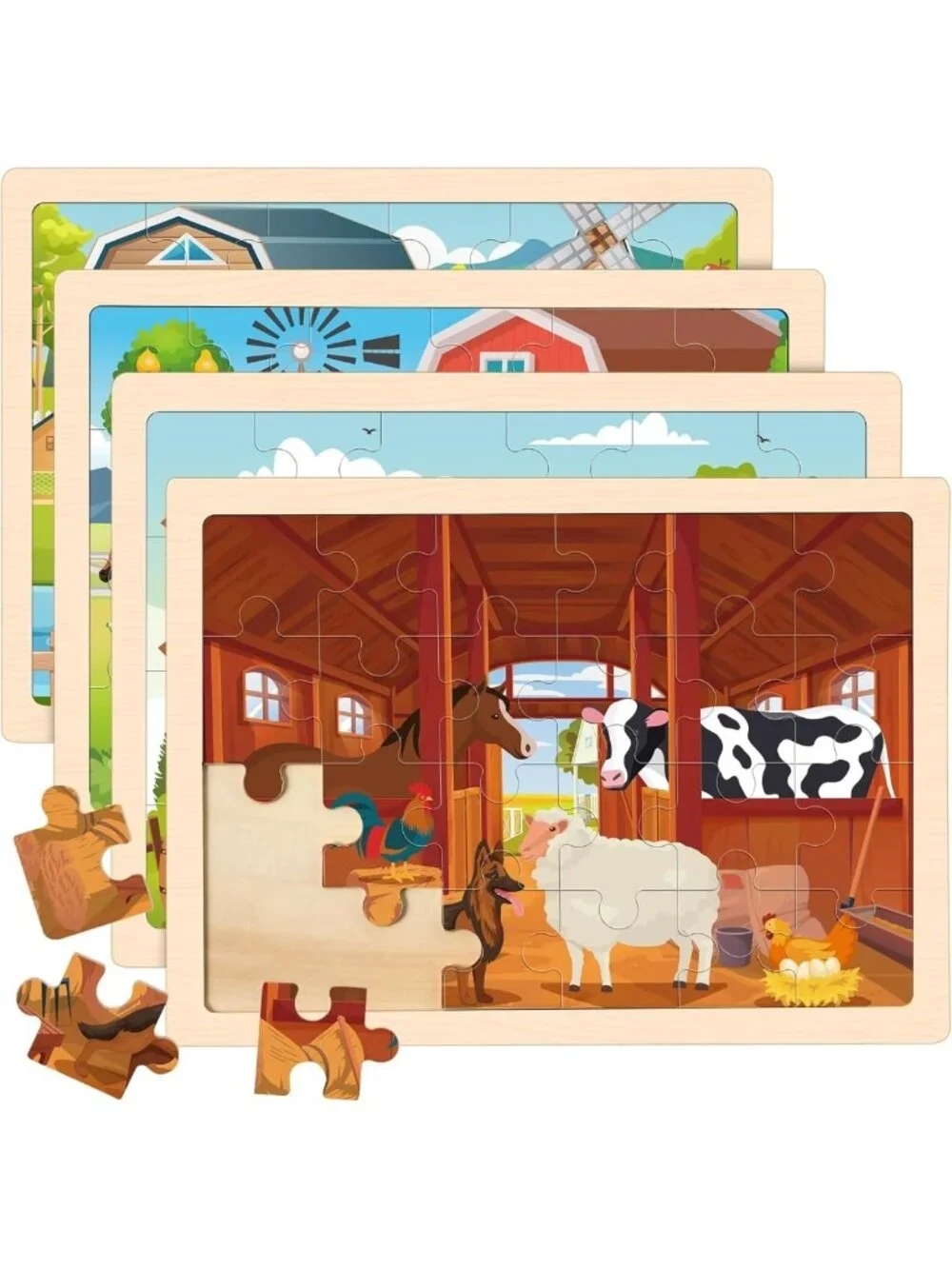 4-in-1 Wooden Puzzles for Kids 3-6, Educational Jigsaw Toys, Fun Gift for